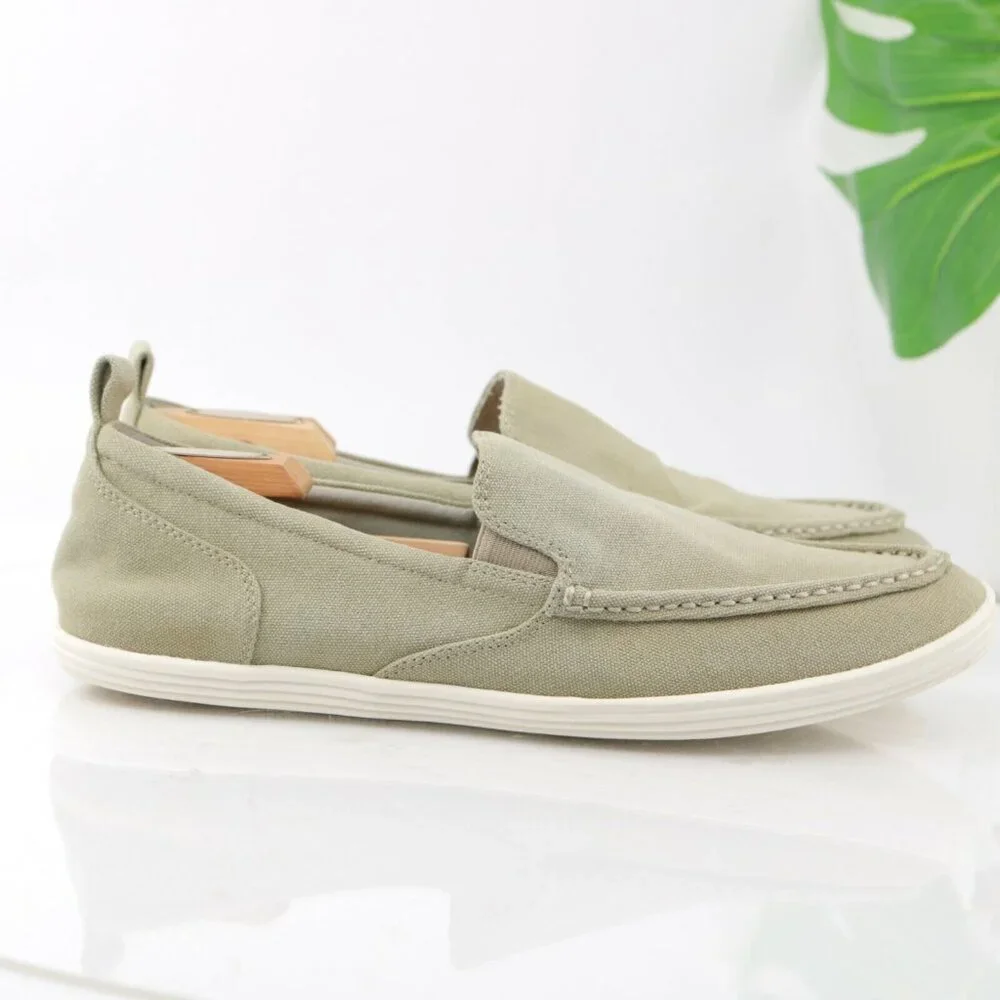 The Rail Mens Stockton Slip On Shoe‎ Size 10 Tan Khaki Canvas Moc Toe Casual